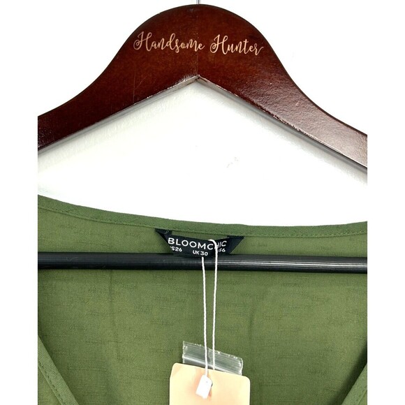 Bloomchic Women 26 4X Army Green Midi Dress Lace Short Sleeve Tiered Button Up - Picture 10 of 12